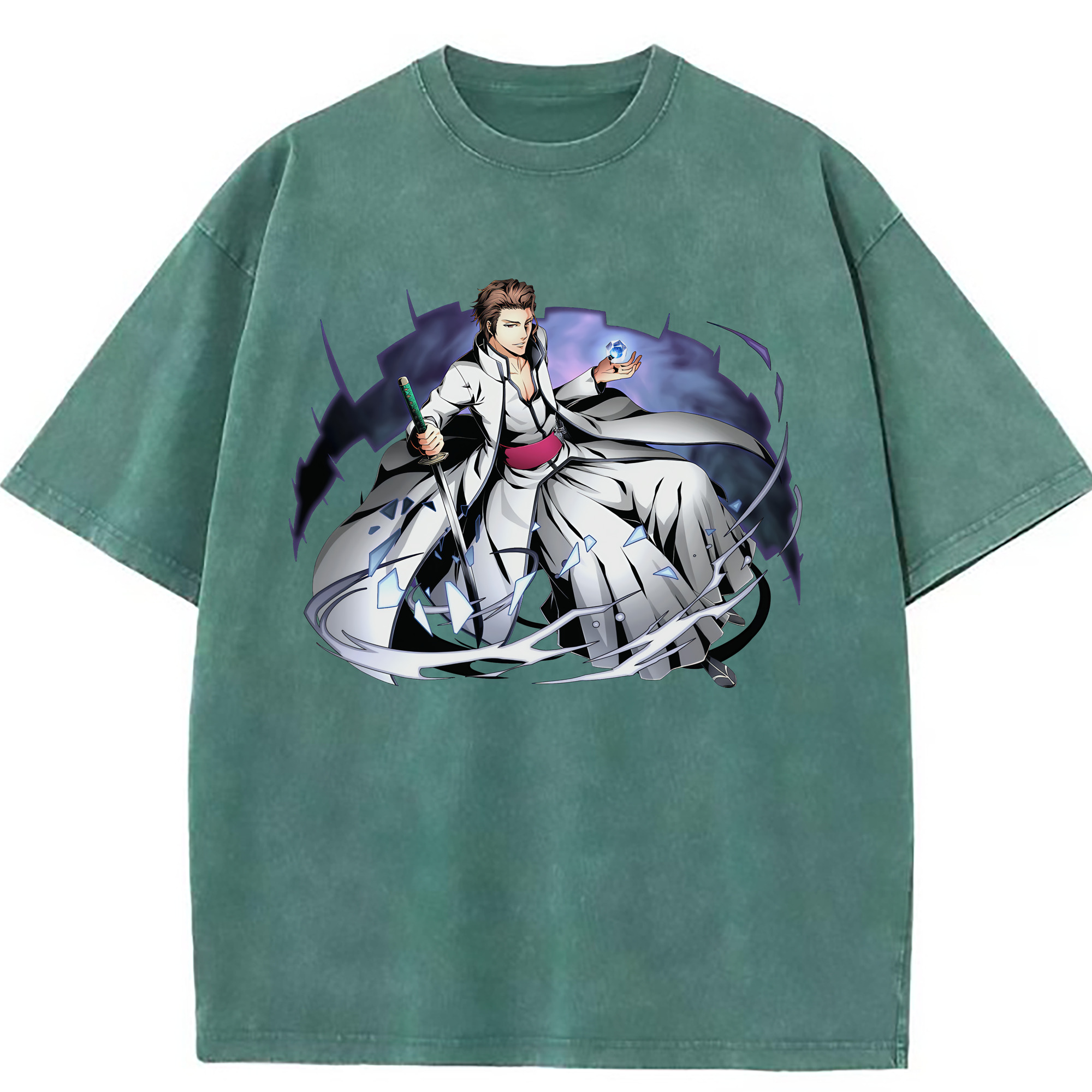 （画像用） ブリーチ 藍染 惣右介（あいぜん そうすけ） BLEACH Aizen Sousuke 綿100% ヴィンテージ風 半袖Tシャツ（フロントプリント）